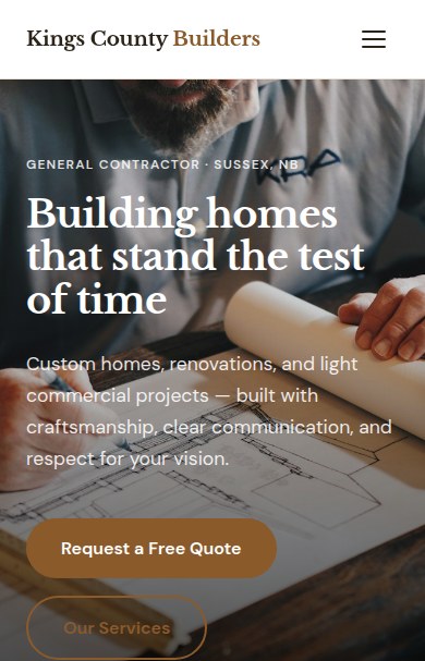 Kings County Builders — mobile homepage