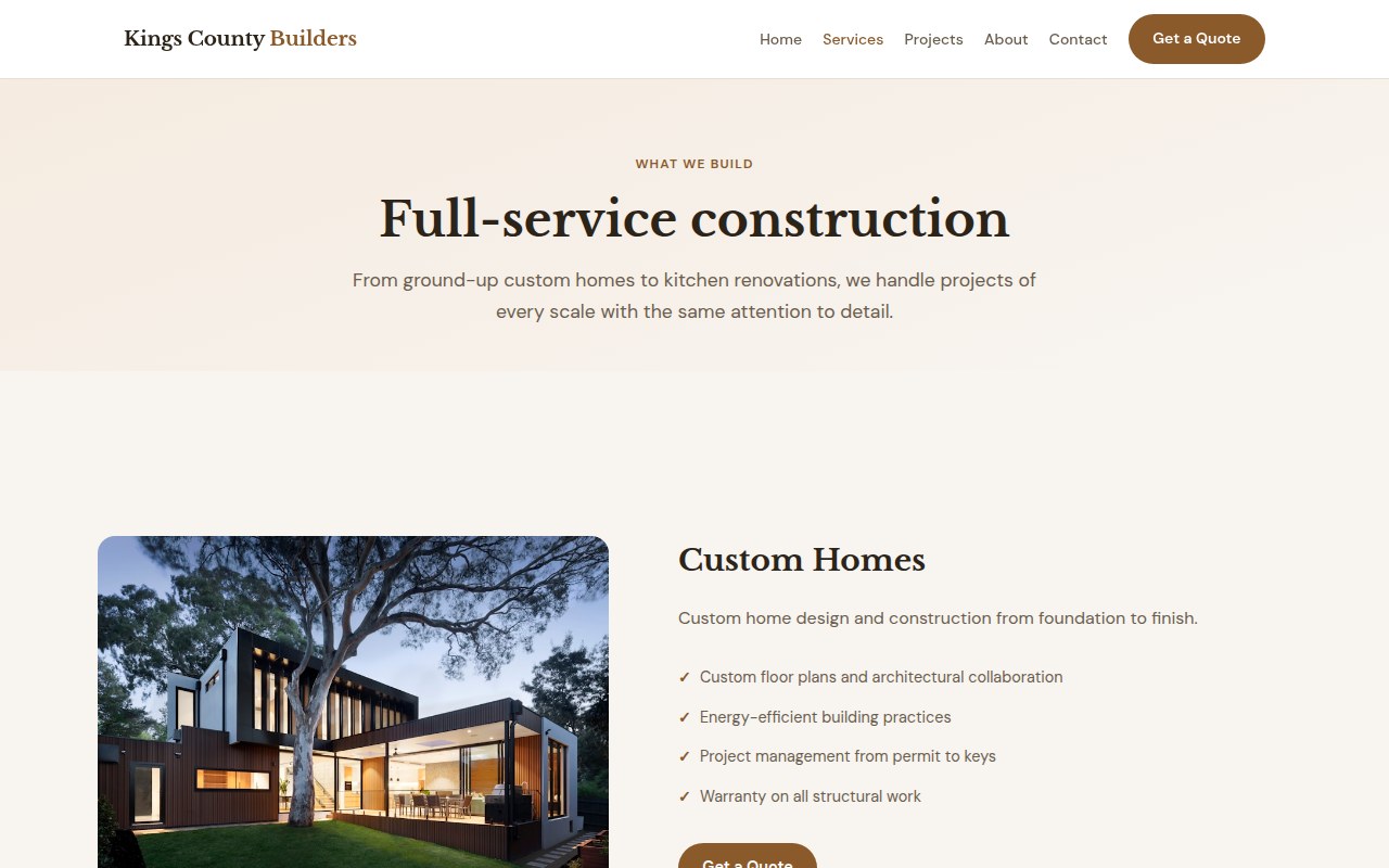 Kings County Builders — services page