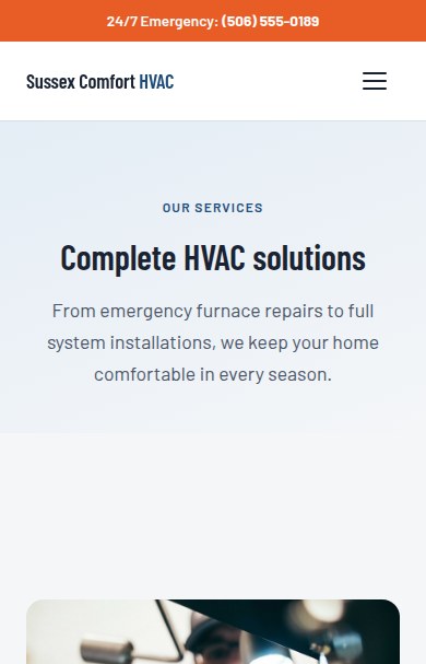Sussex Comfort HVAC — mobile services page