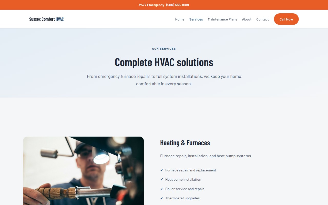 Sussex Comfort HVAC — services page