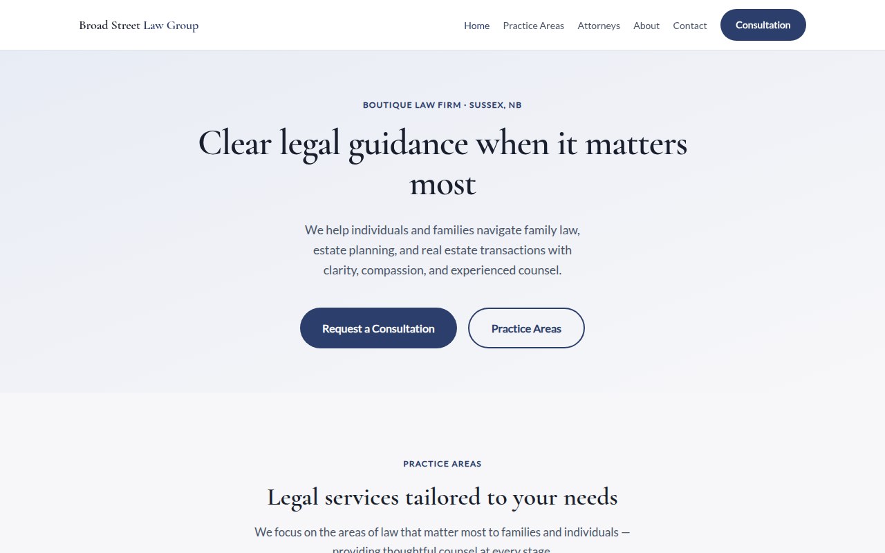 Desktop mockup of a professional website design for a boutique law firm