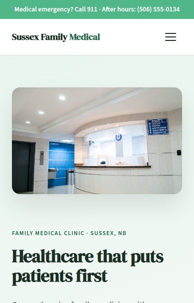 Sussex Family Medical — mobile homepage