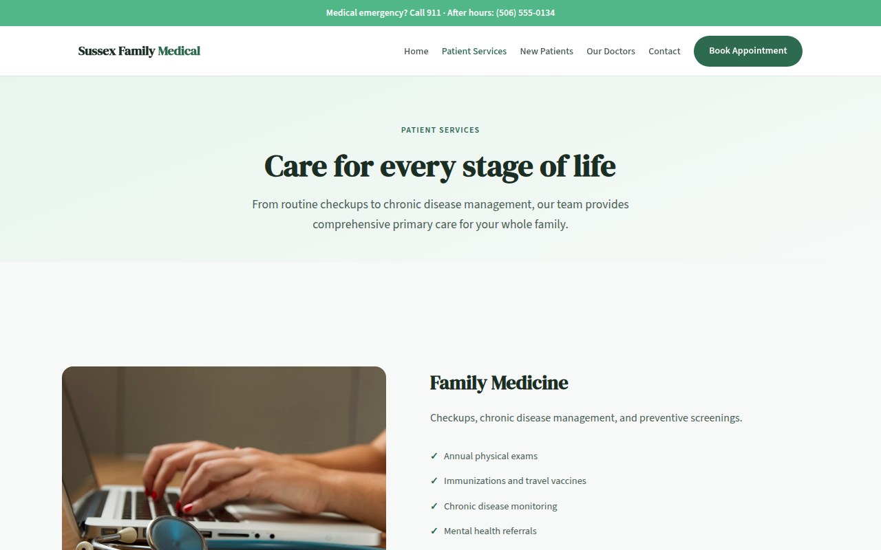 Sussex Family Medical — services page