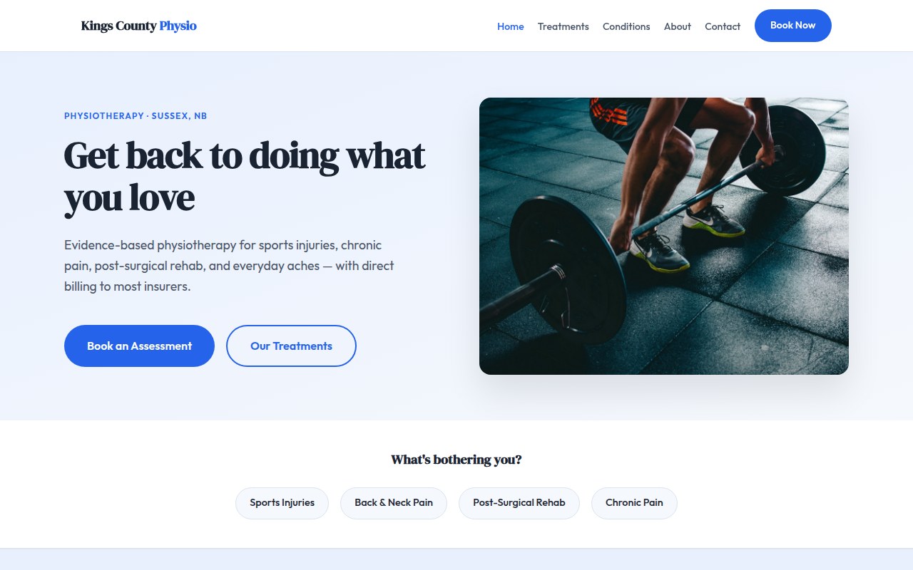 Desktop mockup of an energetic website design for a physiotherapy clinic