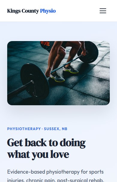 Kings County Physio — mobile homepage