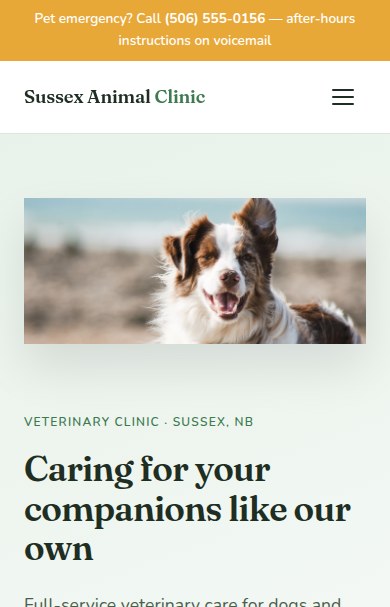 Sussex Animal Clinic — mobile homepage